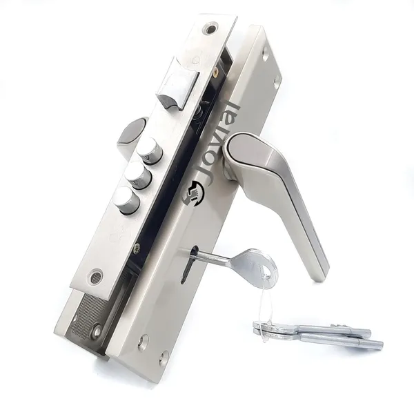 KY-02L_-_8"_Plate_Mortise_Door_Lock_Handle_Set/Mortise_Lock_with_Brass_Lock_Body_and_3_Pcs_Keys(Silver_Satin_Finish)