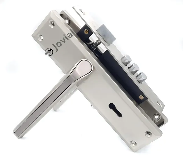 KY-02L_-_8"_Plate_Mortise_Door_Lock_Handle_Set/Mortise_Lock_with_Brass_Lock_Body_and_3_Pcs_Keys(Silver_Satin_Finish)