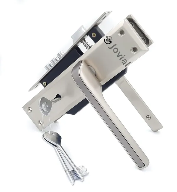 KY-02L_-_8"_Plate_Mortise_Door_Lock_Handle_Set/Mortise_Lock_with_Brass_Lock_Body_and_3_Pcs_Keys(Silver_Satin_Finish)