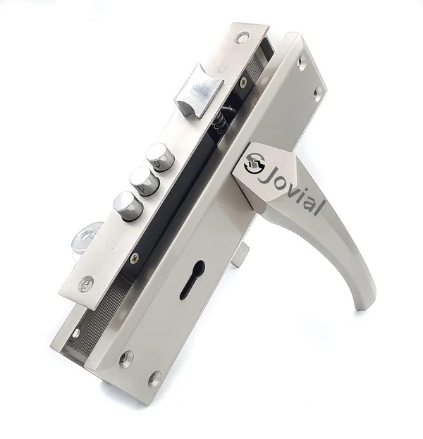 KY-12_-_8"_Plate_Mortise_Door_Lock_Handle_Set/Mortise_Lock_with_Brass_Lock_Body_and_3_Pcs_Keys(Silver_Satin_Finish)