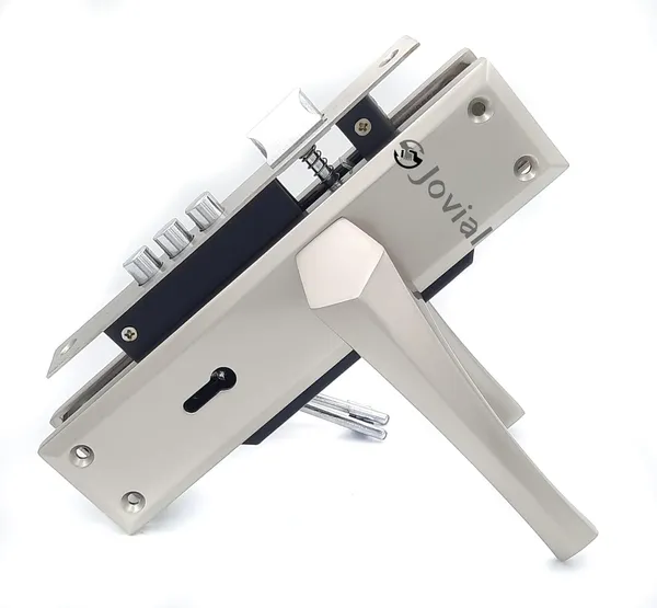 KY-12_-_8"_Plate_Mortise_Door_Lock_Handle_Set/Mortise_Lock_with_Brass_Lock_Body_and_3_Pcs_Keys(Silver_Satin_Finish)