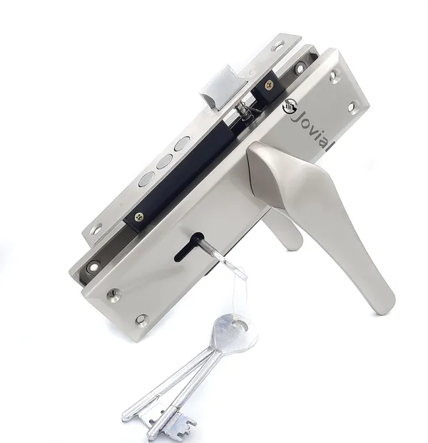 KY-13_-_8"_Plate_Mortise_Door_Lock_Handle_Set/Mortise_Lock_with_Brass_Lock_Body_and_3_Pcs_Keys(Silver_Satin_Finish)