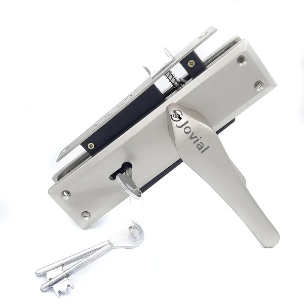 KY-13_-_8"_Plate_Mortise_Door_Lock_Handle_Set/Mortise_Lock_with_Brass_Lock_Body_and_3_Pcs_Keys(Silver_Satin_Finish)