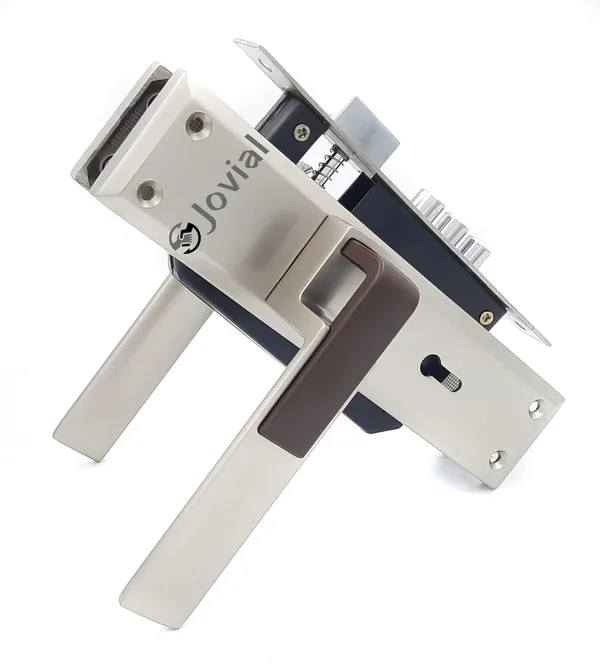 KY-18_-_8"_Plate_Mortise_Door_Lock_Handle_Set/Mortise_Lock_with_Brass_Lock_Body_and_3_Pcs_Keys(Silver_Satin_Finish)