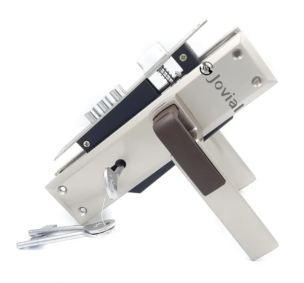 KY-18_-_8"_Plate_Mortise_Door_Lock_Handle_Set/Mortise_Lock_with_Brass_Lock_Body_and_3_Pcs_Keys(Silver_Satin_Finish)