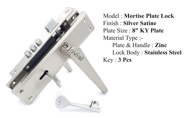 KY-30_-_8"_Plate_Mortise_Door_Lock_Handle_Set/Mortise_Lock_with_Brass_Lock_Body_and_3_Pcs_Keys(Silver_Satin_Finish)