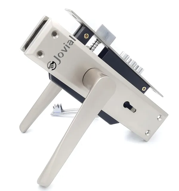 KY-30_-_8"_Plate_Mortise_Door_Lock_Handle_Set/Mortise_Lock_with_Brass_Lock_Body_and_3_Pcs_Keys(Silver_Satin_Finish)