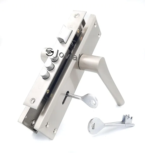 KY-30_-_8"_Plate_Mortise_Door_Lock_Handle_Set/Mortise_Lock_with_Brass_Lock_Body_and_3_Pcs_Keys(Silver_Satin_Finish)