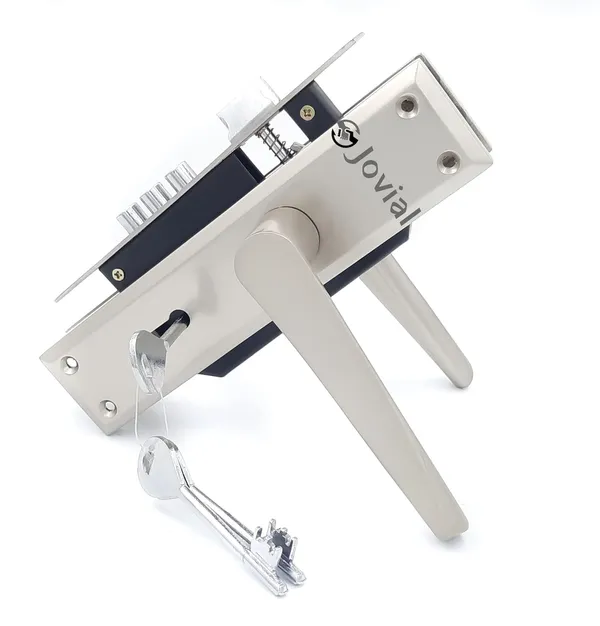 KY-30_-_8"_Plate_Mortise_Door_Lock_Handle_Set/Mortise_Lock_with_Brass_Lock_Body_and_3_Pcs_Keys(Silver_Satin_Finish)