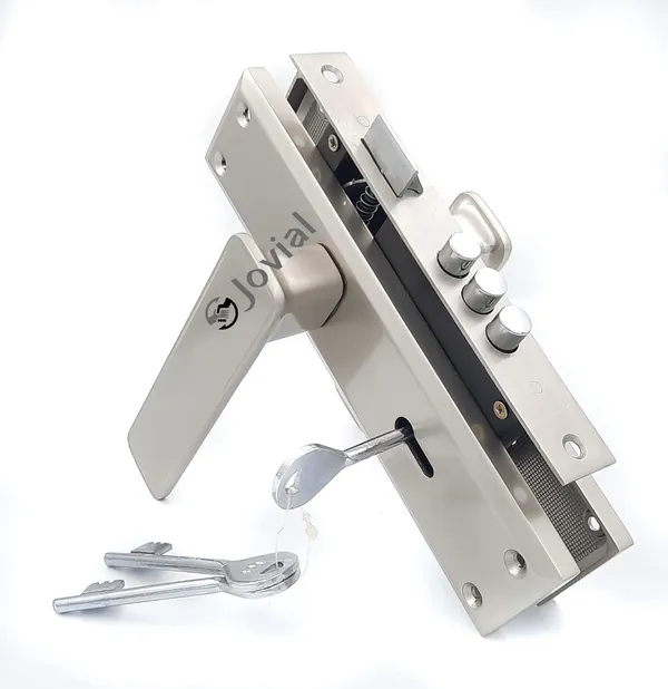 KY-40_-_8"_Plate_Mortise_Door_Lock_Handle_Set/Mortise_Lock_with_Brass_Lock_Body_and_3_Pcs_Keys(Silver_Satin_Finish)