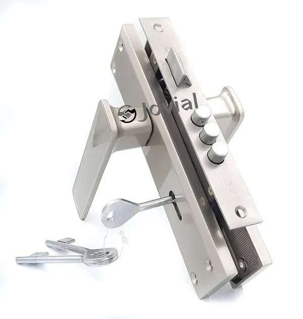 KY-40_-_8"_Plate_Mortise_Door_Lock_Handle_Set/Mortise_Lock_with_Brass_Lock_Body_and_3_Pcs_Keys(Silver_Satin_Finish)