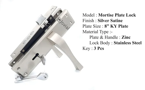 KY-42_-_8"_Plate_Mortise_Door_Lock_Handle_Set/Mortise_Lock_with_Brass_Lock_Body_and_3_Pcs_Keys(Silver_Satin_Finish)