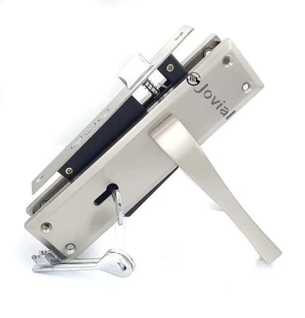 KY-42_-_8"_Plate_Mortise_Door_Lock_Handle_Set/Mortise_Lock_with_Brass_Lock_Body_and_3_Pcs_Keys(Silver_Satin_Finish)