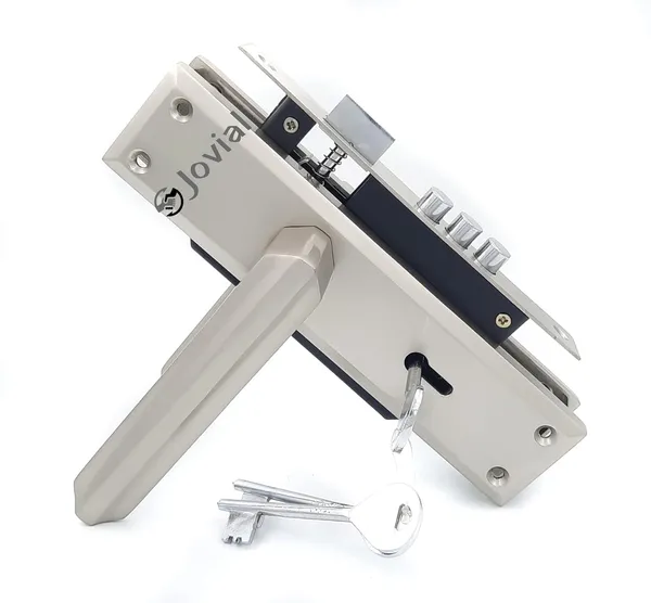 KY-43_-_8"_Plate_Mortise_Door_Lock_Handle_Set/Mortise_Lock_with_Brass_Lock_Body_and_3_Pcs_Keys(Silver_Satin_Finish)