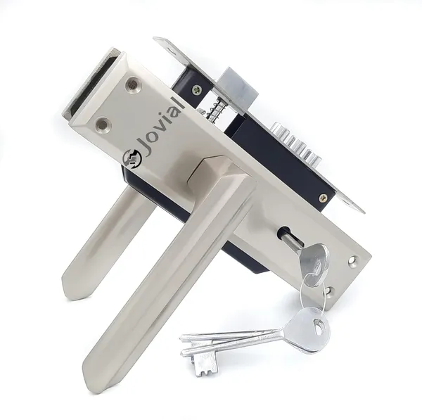 KY-43_-_8"_Plate_Mortise_Door_Lock_Handle_Set/Mortise_Lock_with_Brass_Lock_Body_and_3_Pcs_Keys(Silver_Satin_Finish)