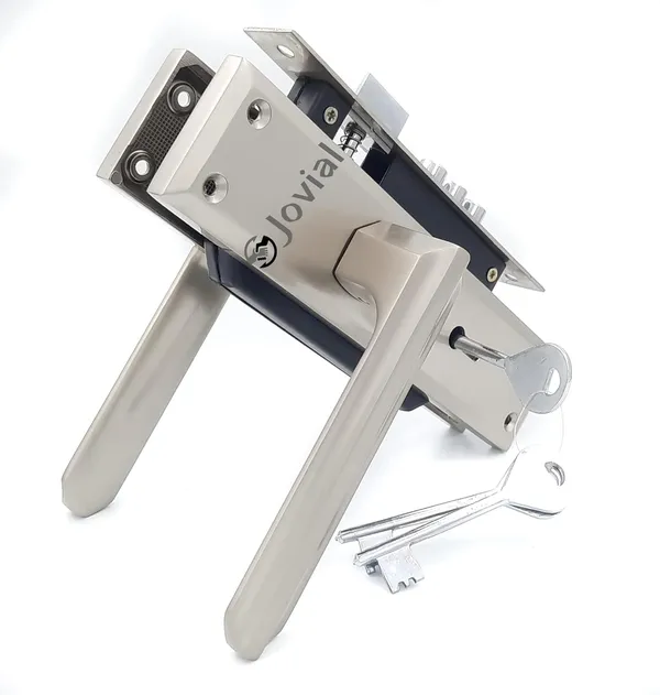 KY-43_-_8"_Plate_Mortise_Door_Lock_Handle_Set/Mortise_Lock_with_Brass_Lock_Body_and_3_Pcs_Keys(Silver_Satin_Finish)