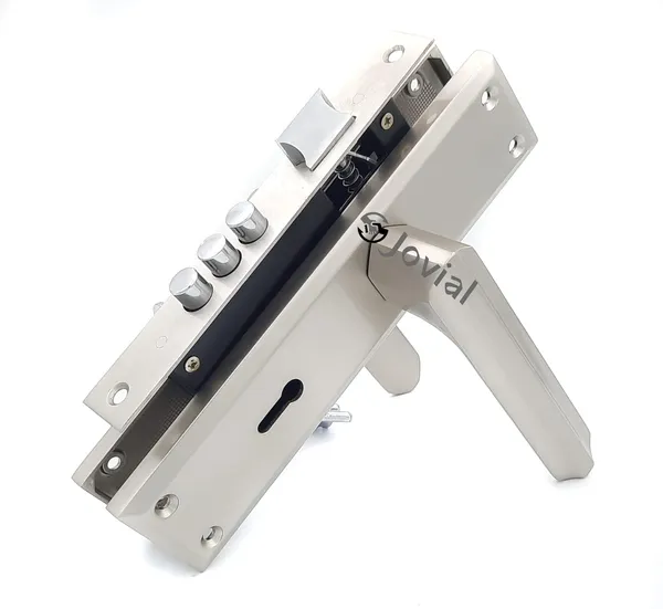 KY-43_-_8"_Plate_Mortise_Door_Lock_Handle_Set/Mortise_Lock_with_Brass_Lock_Body_and_3_Pcs_Keys(Silver_Satin_Finish)