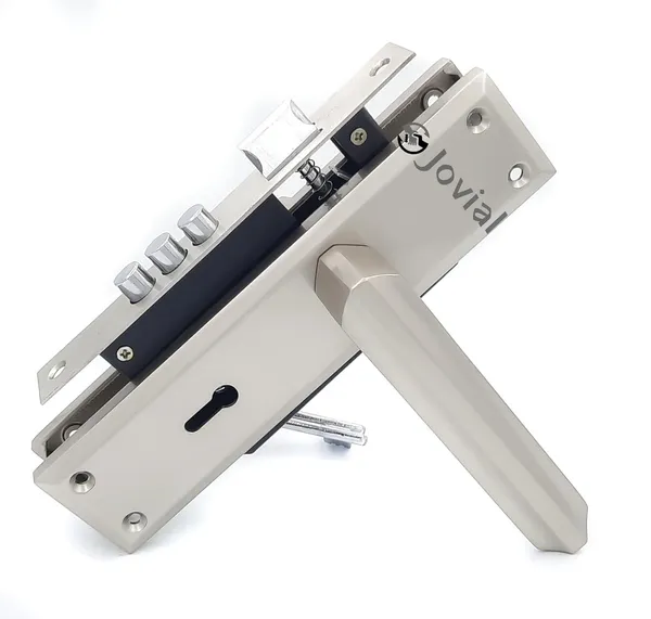 KY-43_-_8"_Plate_Mortise_Door_Lock_Handle_Set/Mortise_Lock_with_Brass_Lock_Body_and_3_Pcs_Keys(Silver_Satin_Finish)