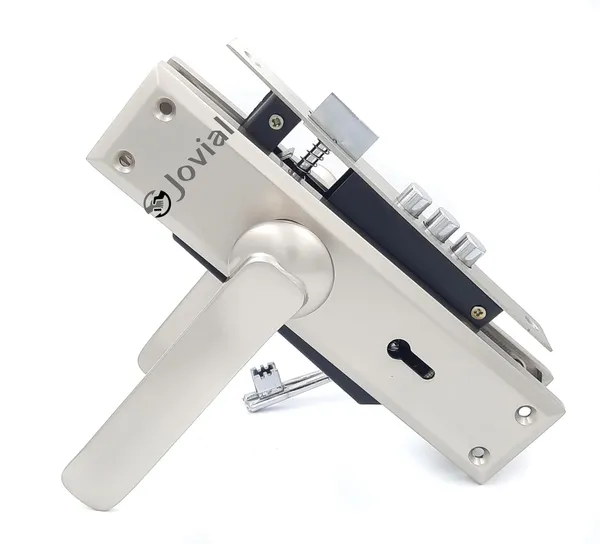 KY-44_-_8"_Plate_Mortise_Door_Lock_Handle_Set/Mortise_Lock_with_Brass_Lock_Body_and_3_Pcs_Keys(Silver_Satin_Finish)
