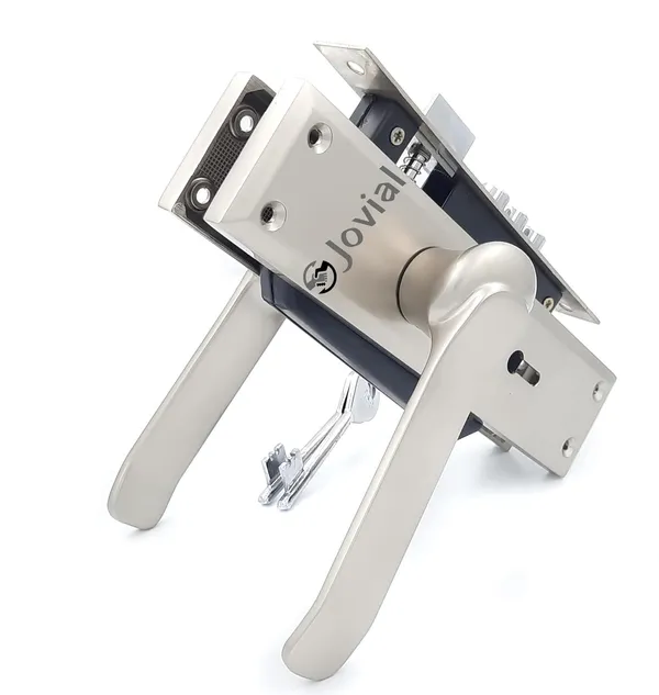 KY-44_-_8"_Plate_Mortise_Door_Lock_Handle_Set/Mortise_Lock_with_Brass_Lock_Body_and_3_Pcs_Keys(Silver_Satin_Finish)