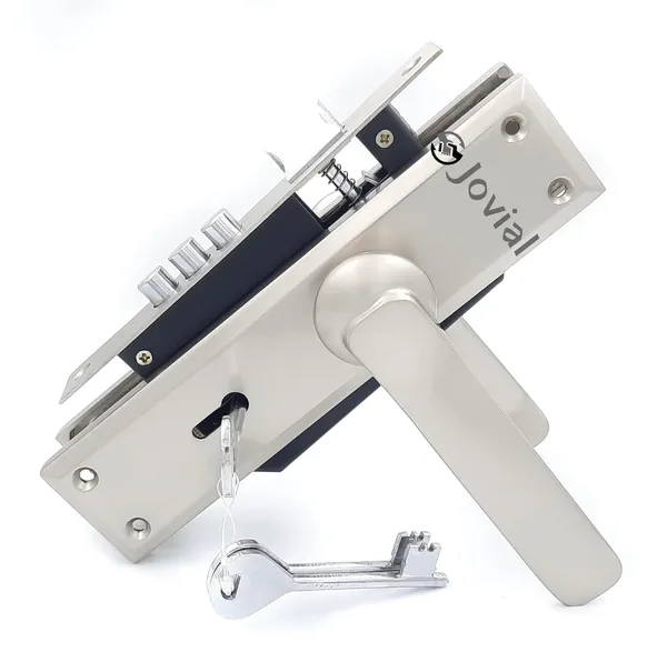KY-44_-_8"_Plate_Mortise_Door_Lock_Handle_Set/Mortise_Lock_with_Brass_Lock_Body_and_3_Pcs_Keys(Silver_Satin_Finish)