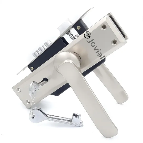 KY-44_-_8"_Plate_Mortise_Door_Lock_Handle_Set/Mortise_Lock_with_Brass_Lock_Body_and_3_Pcs_Keys(Silver_Satin_Finish)
