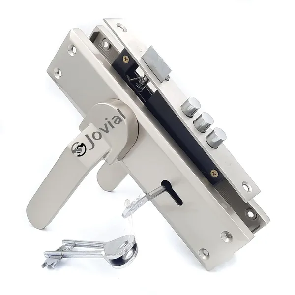 KY-45_-_8"_Plate_Mortise_Door_Lock_Handle_Set/Mortise_Lock_with_Brass_Lock_Body_and_3_Pcs_Keys(Silver_Satin_Finish)