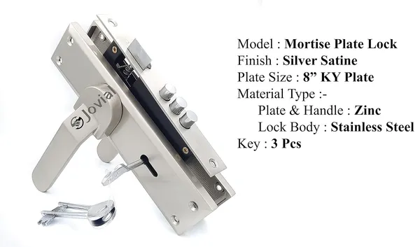 KY-45_-_8"_Plate_Mortise_Door_Lock_Handle_Set/Mortise_Lock_with_Brass_Lock_Body_and_3_Pcs_Keys(Silver_Satin_Finish)