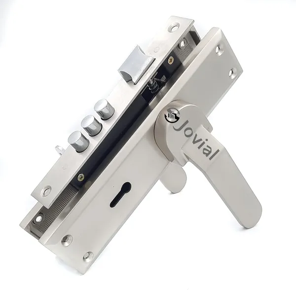 KY-45_-_8"_Plate_Mortise_Door_Lock_Handle_Set/Mortise_Lock_with_Brass_Lock_Body_and_3_Pcs_Keys(Silver_Satin_Finish)
