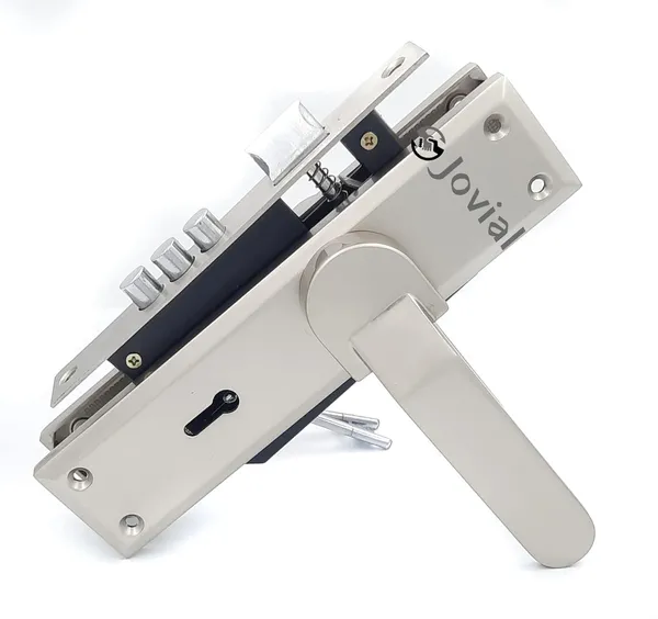 KY-45_-_8"_Plate_Mortise_Door_Lock_Handle_Set/Mortise_Lock_with_Brass_Lock_Body_and_3_Pcs_Keys(Silver_Satin_Finish)