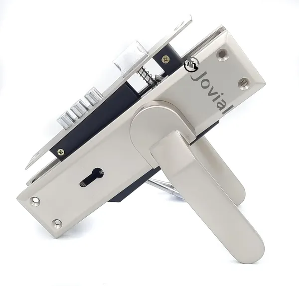 KY-45_-_8"_Plate_Mortise_Door_Lock_Handle_Set/Mortise_Lock_with_Brass_Lock_Body_and_3_Pcs_Keys(Silver_Satin_Finish)