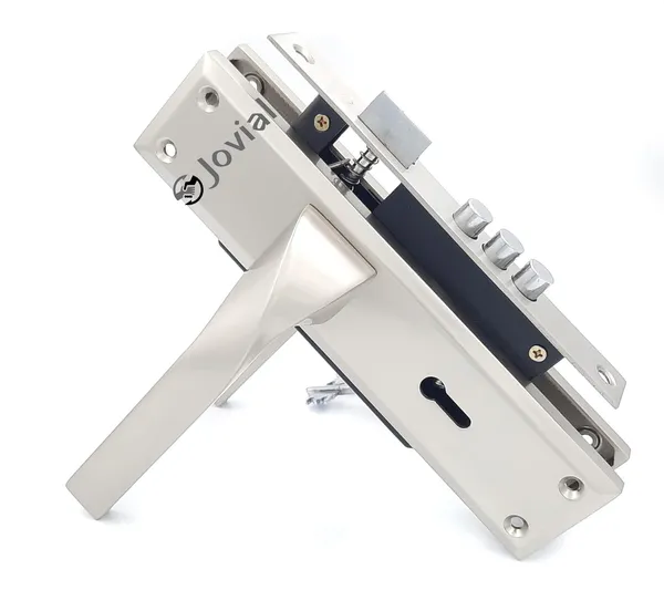 KY-48_-_8"_Plate_Mortise_Door_Lock_Handle_Set/Mortise_Lock_with_Brass_Lock_Body_and_3_Pcs_Keys(Silver_Satin_Finish)