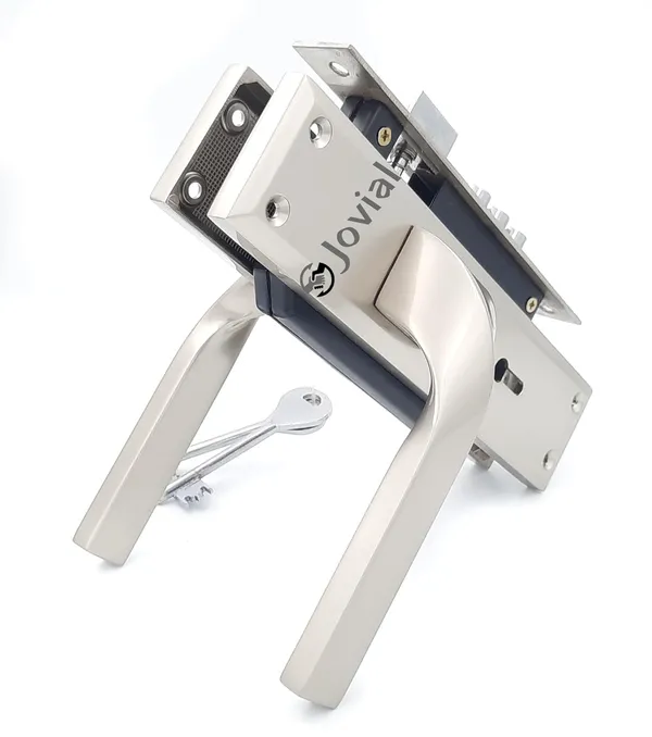 KY-48_-_8"_Plate_Mortise_Door_Lock_Handle_Set/Mortise_Lock_with_Brass_Lock_Body_and_3_Pcs_Keys(Silver_Satin_Finish)