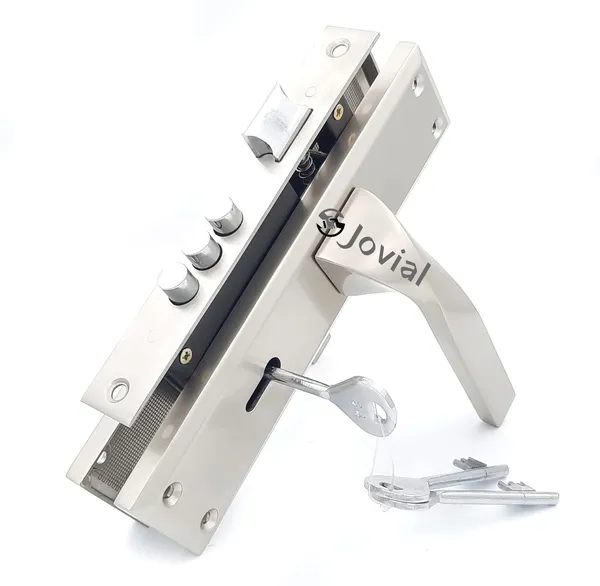 KY-48_-_8"_Plate_Mortise_Door_Lock_Handle_Set/Mortise_Lock_with_Brass_Lock_Body_and_3_Pcs_Keys(Silver_Satin_Finish)