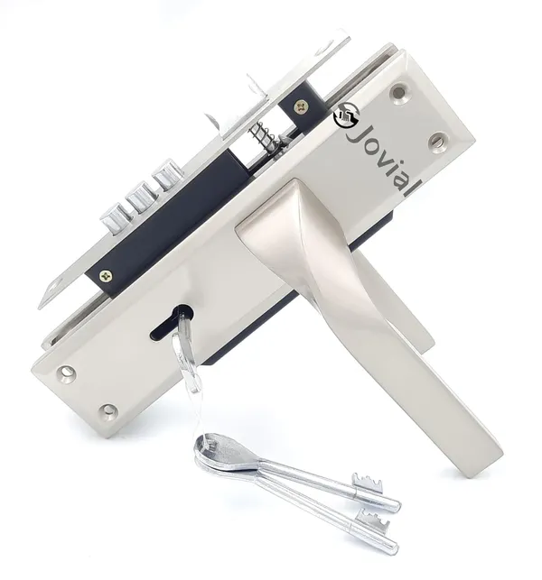 KY-48_-_8"_Plate_Mortise_Door_Lock_Handle_Set/Mortise_Lock_with_Brass_Lock_Body_and_3_Pcs_Keys(Silver_Satin_Finish)