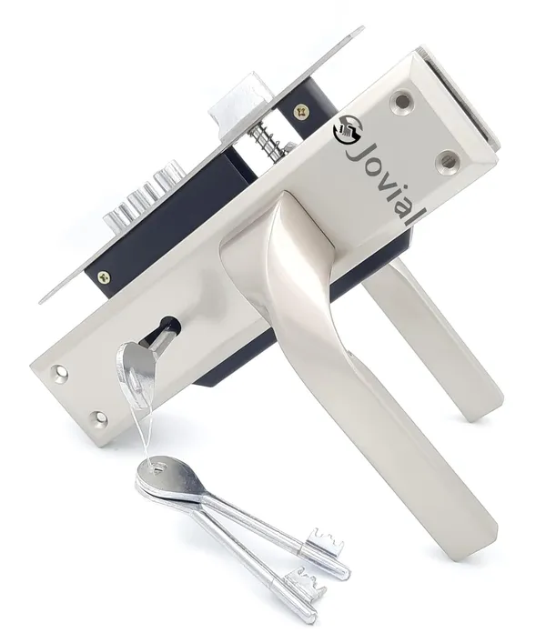 KY-48_-_8"_Plate_Mortise_Door_Lock_Handle_Set/Mortise_Lock_with_Brass_Lock_Body_and_3_Pcs_Keys(Silver_Satin_Finish)