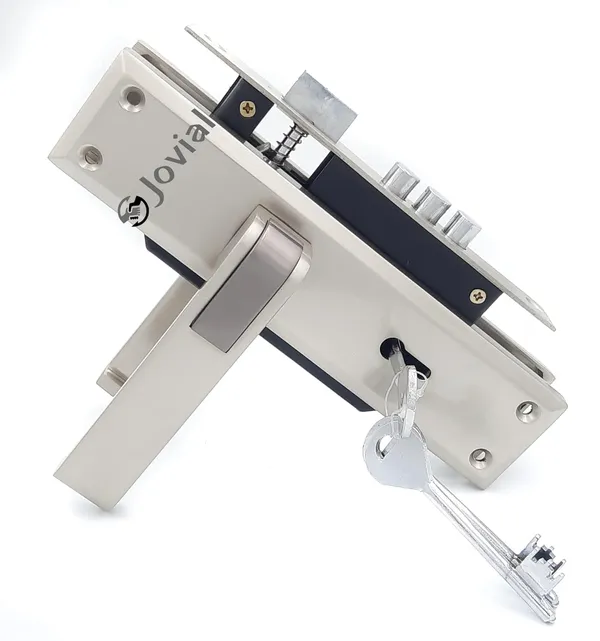 KY-49_-_8"_Plate_Mortise_Door_Lock_Handle_Set/Mortise_Lock_with_Brass_Lock_Body_and_3_Pcs_Keys(Silver_Satin_Finish)
