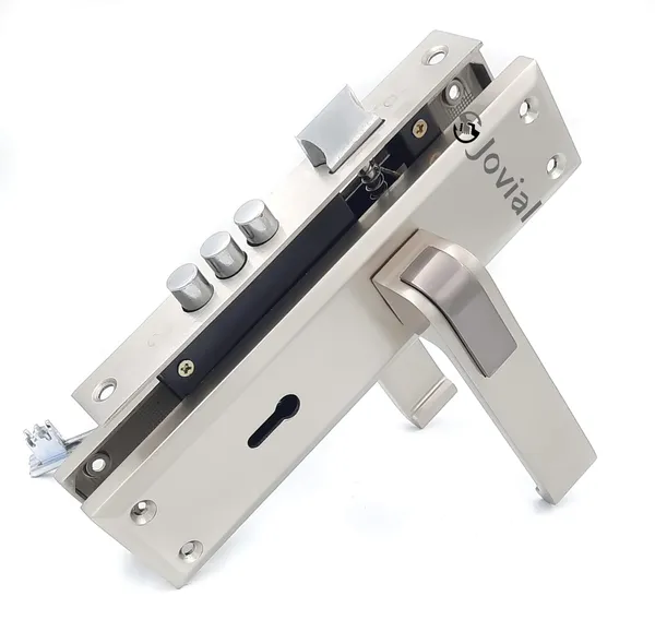 KY-49_-_8"_Plate_Mortise_Door_Lock_Handle_Set/Mortise_Lock_with_Brass_Lock_Body_and_3_Pcs_Keys(Silver_Satin_Finish)