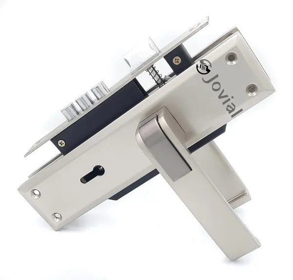 KY-49_-_8"_Plate_Mortise_Door_Lock_Handle_Set/Mortise_Lock_with_Brass_Lock_Body_and_3_Pcs_Keys(Silver_Satin_Finish)