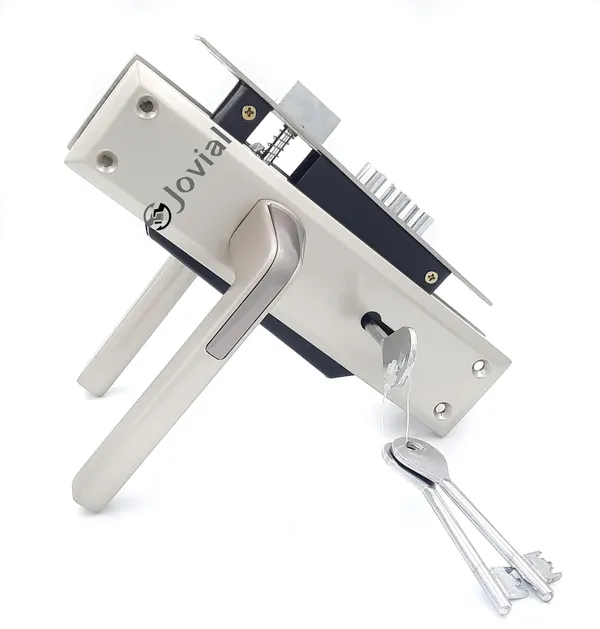 KY-50_-_8"_Plate_Mortise_Door_Lock_Handle_Set/Mortise_Lock_with_Brass_Lock_Body_and_3_Pcs_Keys(Silver_Satin_Finish)