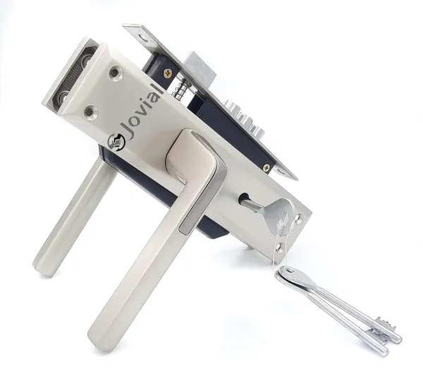 KY-50_-_8"_Plate_Mortise_Door_Lock_Handle_Set/Mortise_Lock_with_Brass_Lock_Body_and_3_Pcs_Keys(Silver_Satin_Finish)