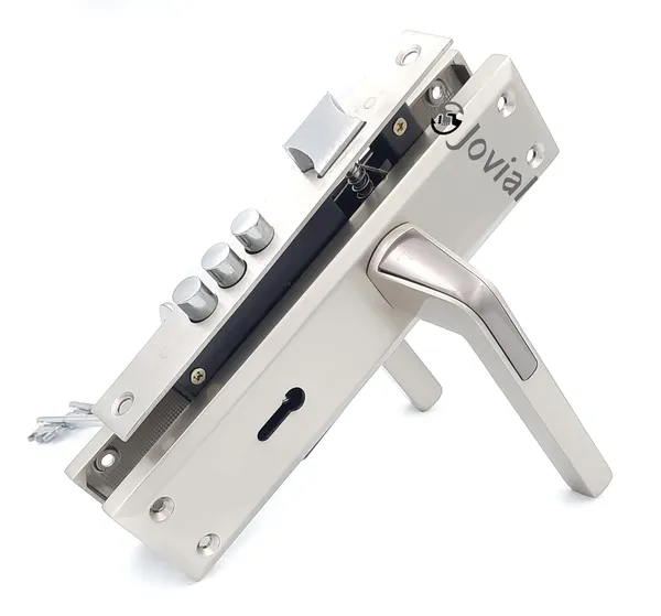 KY-50_-_8"_Plate_Mortise_Door_Lock_Handle_Set/Mortise_Lock_with_Brass_Lock_Body_and_3_Pcs_Keys(Silver_Satin_Finish)