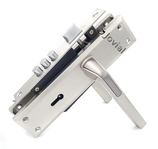 KY-50_-_8"_Plate_Mortise_Door_Lock_Handle_Set/Mortise_Lock_with_Brass_Lock_Body_and_3_Pcs_Keys(Silver_Satin_Finish)