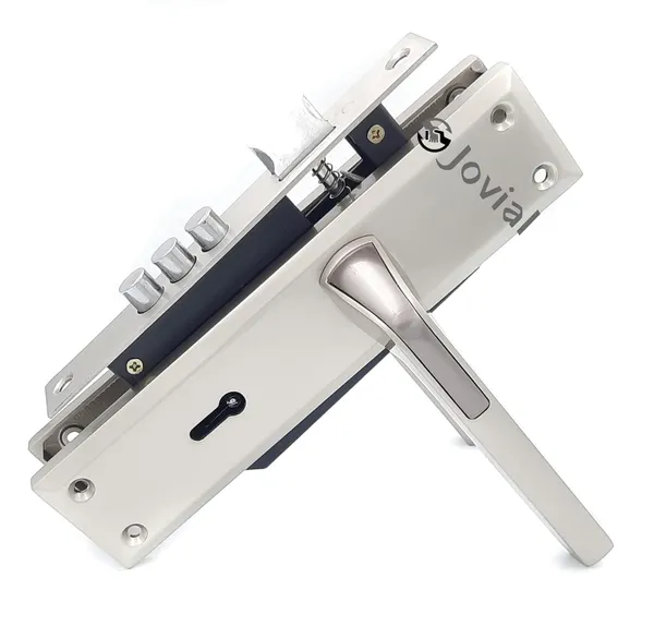 KY-50_-_8"_Plate_Mortise_Door_Lock_Handle_Set/Mortise_Lock_with_Brass_Lock_Body_and_3_Pcs_Keys(Silver_Satin_Finish)