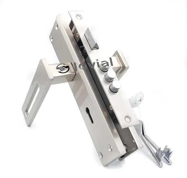 KY-52_-_8"_Plate_Mortise_Door_Lock_Handle_Set/Mortise_Lock_with_Brass_Lock_Body_and_3_Pcs_Keys(Silver_Satin_Finish)