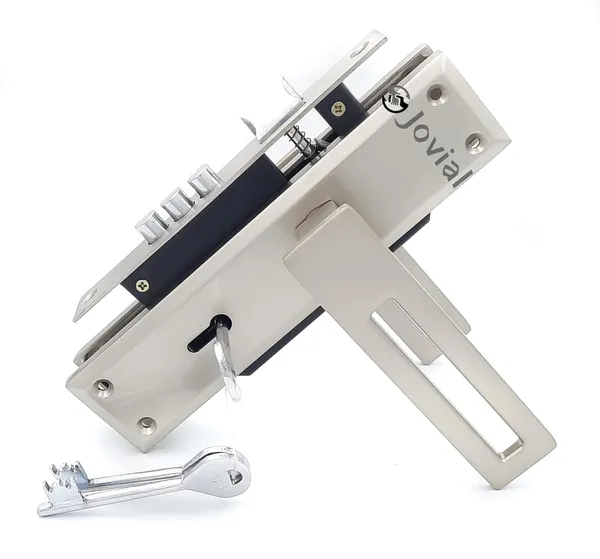 KY-52_-_8"_Plate_Mortise_Door_Lock_Handle_Set/Mortise_Lock_with_Brass_Lock_Body_and_3_Pcs_Keys(Silver_Satin_Finish)