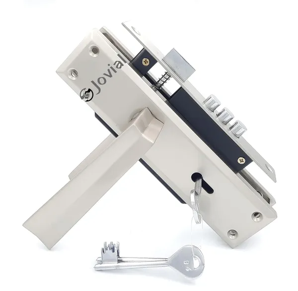 KY-53_-_8"_Plate_Mortise_Door_Lock_Handle_Set/Mortise_Lock_with_Brass_Lock_Body_and_3_Pcs_Keys(Silver_Satin_Finish)