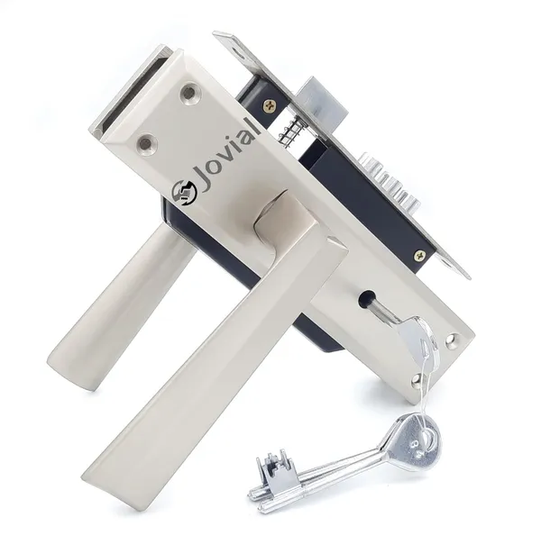 KY-53_-_8"_Plate_Mortise_Door_Lock_Handle_Set/Mortise_Lock_with_Brass_Lock_Body_and_3_Pcs_Keys(Silver_Satin_Finish)