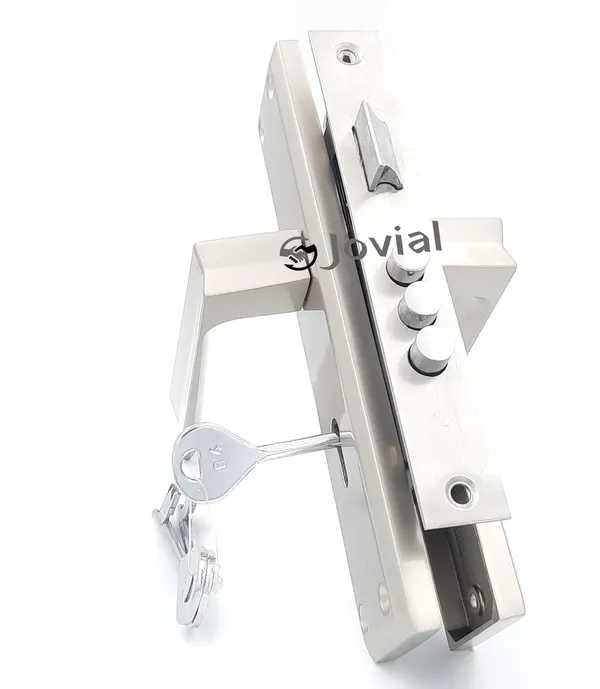 KY-53_-_8"_Plate_Mortise_Door_Lock_Handle_Set/Mortise_Lock_with_Brass_Lock_Body_and_3_Pcs_Keys(Silver_Satin_Finish)