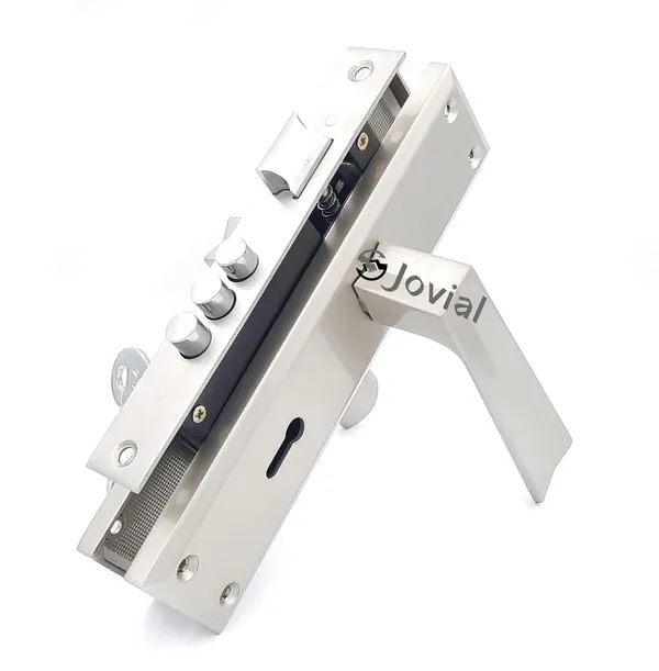 KY-53_-_8"_Plate_Mortise_Door_Lock_Handle_Set/Mortise_Lock_with_Brass_Lock_Body_and_3_Pcs_Keys(Silver_Satin_Finish)